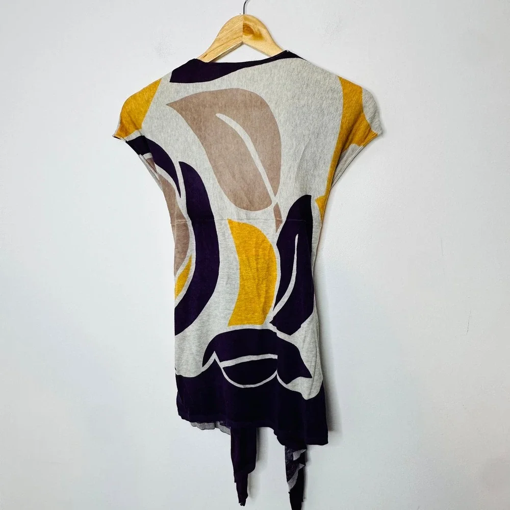 MOTH Geometric Print Wrap‎ Knit Cardigan Sweater Tie Waist Short Sleeve M